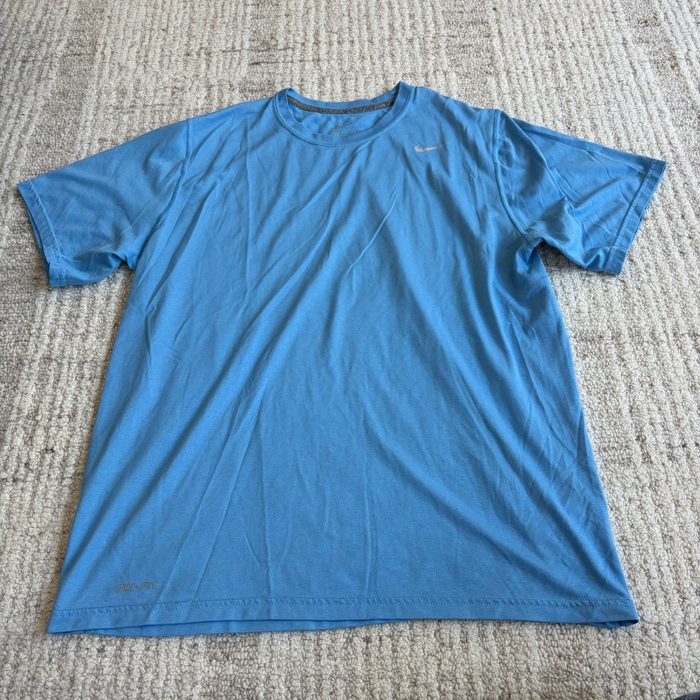 Nike Mens Dri-FIT Athletic T-Shirt Light Blue Short Sleeve Training Top Size L
